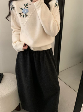 童心小众设计花设计时尚简约保暖毛衣（含100绵羊毛）093-65299