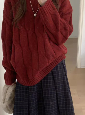 童心过年氛围感韩系复古慵懒圆领宽松百搭软糯针织保暖毛衣m551