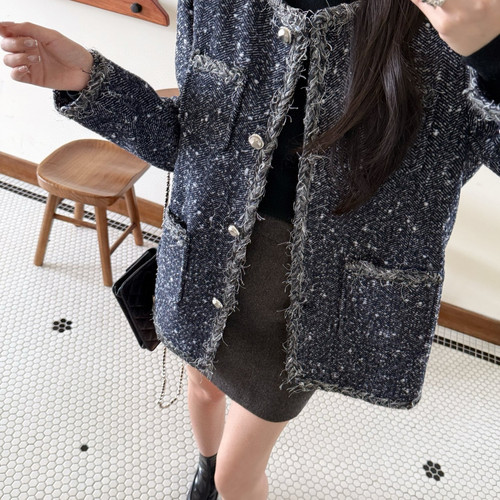 童心复古时髦小香风粗纺鹅绒保暖羽绒服外套C2606