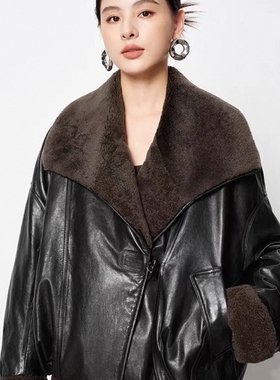 童心设计皮真皮皮衣女鹅绒羽绒服皮毛一体领短款外套皮草FSAL065M