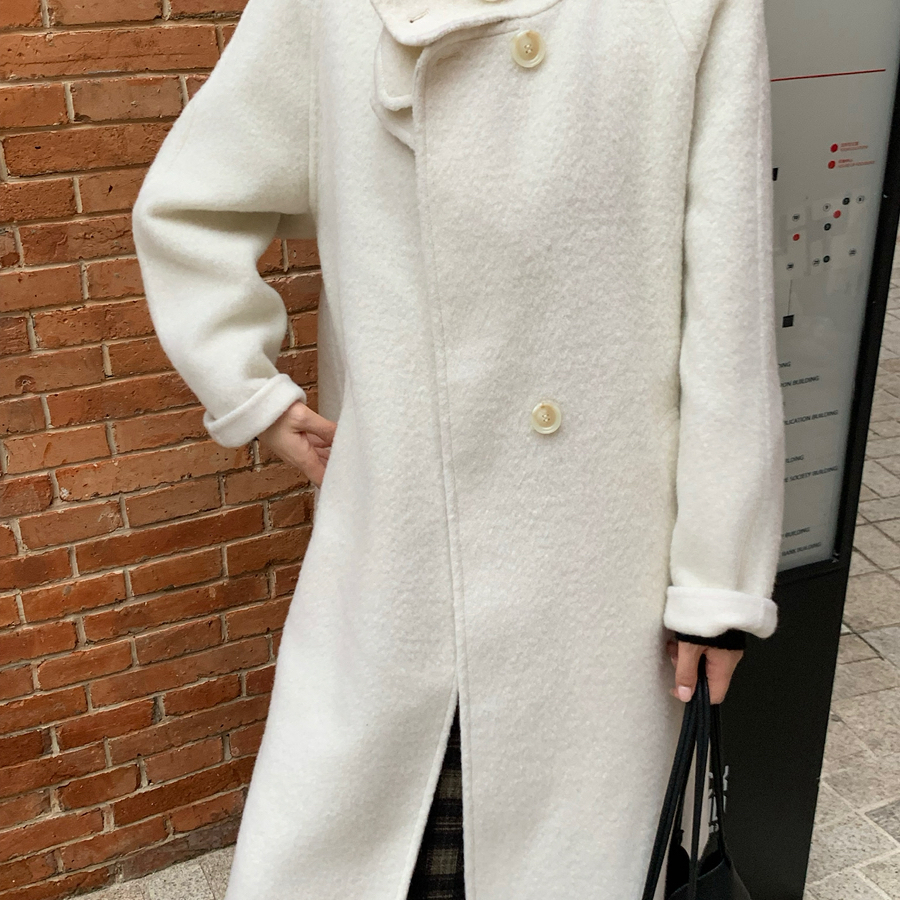 童心家感韩系时尚苏力立领长款羊绒大衣含6羊驼毛D253