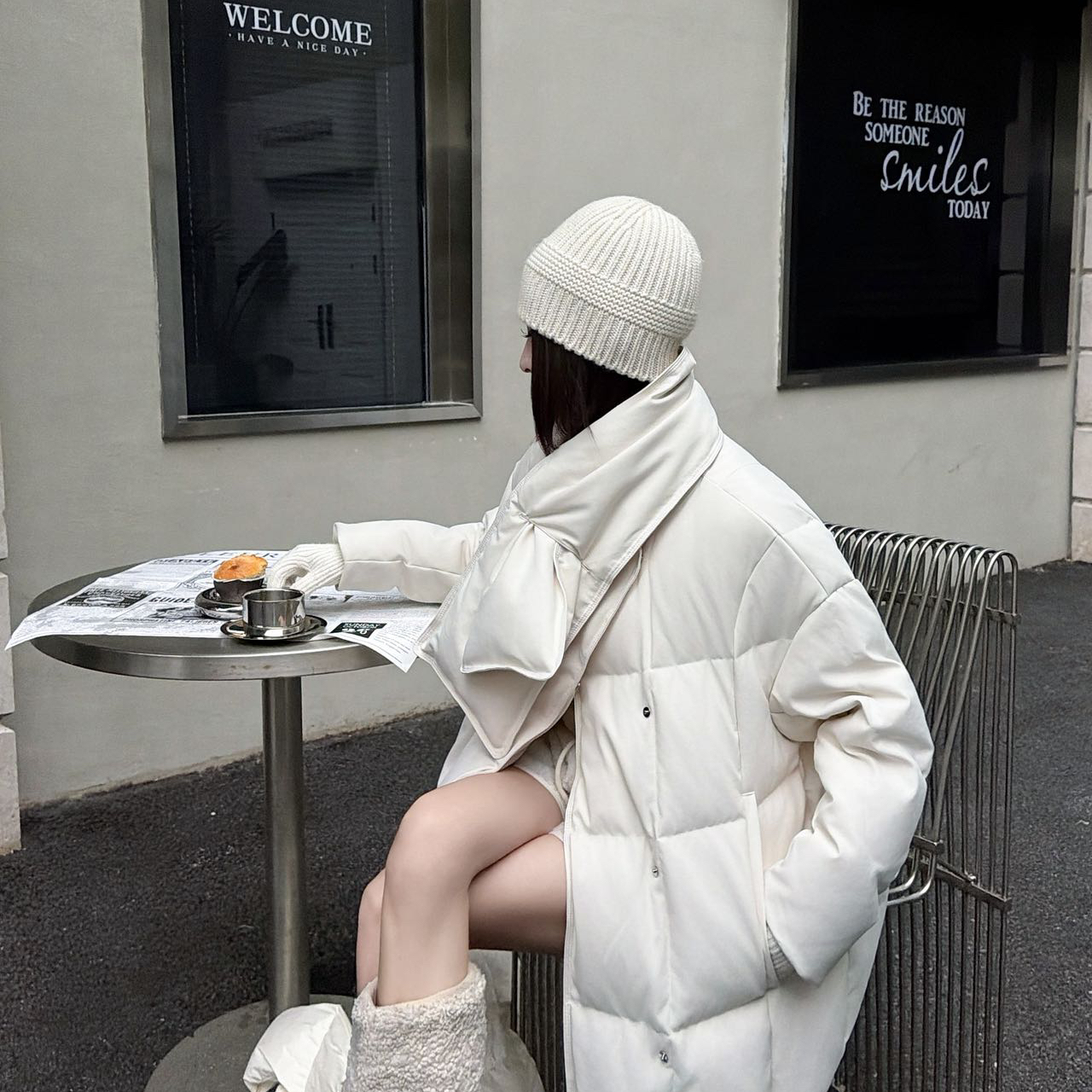 童心小众空纱25冬新款简约中长款保暖羽绒服外套(配围巾)336