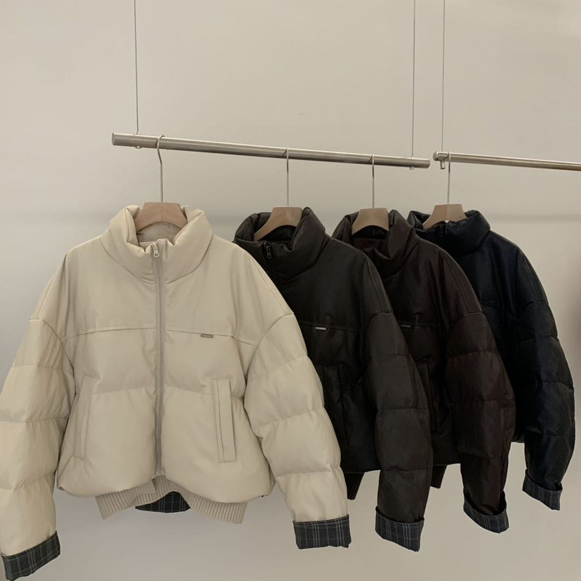 童心冬上新复古皮质立领宽松短款绗缝保暖羽绒服外套1753