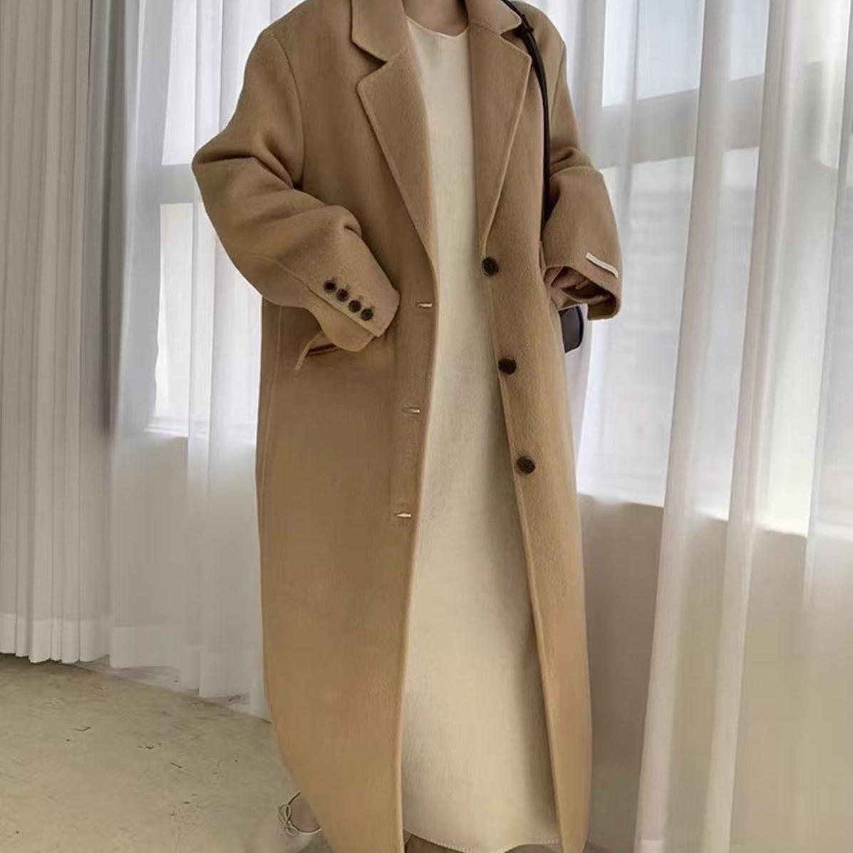 童心慵懒气质西装领单排扣宽松百搭羊毛外套（含90羊毛）YS2-n268