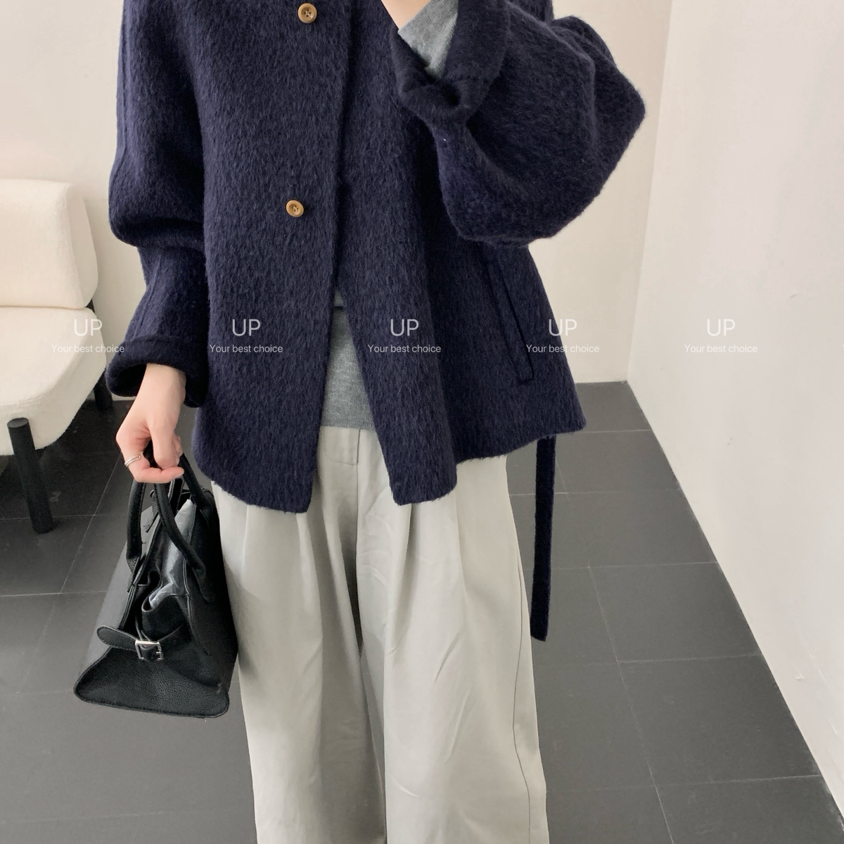 童心家家力羊驼一手长外套羊毛外套配腰绳含70羊毛上档次26nn025