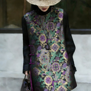 含2真丝 盘扣上衣连衣裙 A9853 叠穿提花马甲裙无袖 童心设计店款