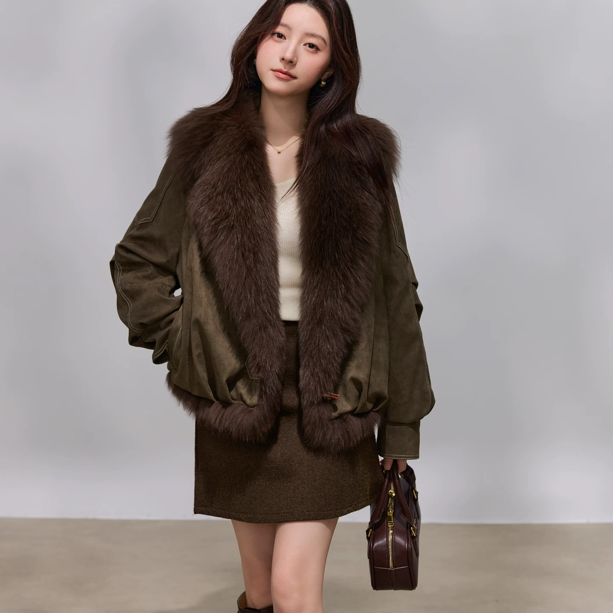 童心真毛不可拆卸)（含100狐狸毛）(狐狸毛领真毛不可拆卸)FG1