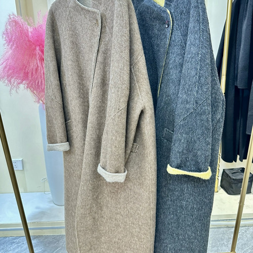 冬上新新款一粒扣宽松版大衣撞色羊毛外套Z1108-1
