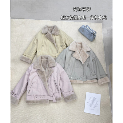 一善服饰冬上新韩系甜美毛边立领宽松机车风派克服短外套199006