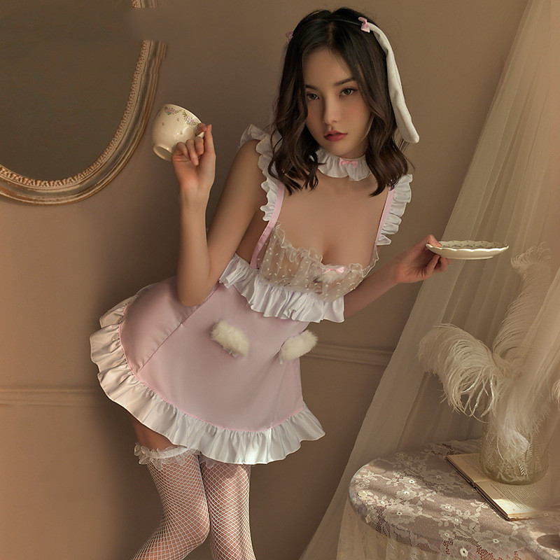 伪娘情趣性感透视柔纱后背套装