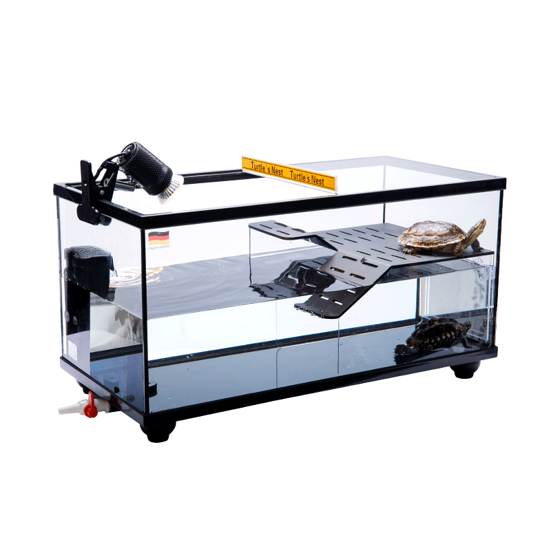 超白乌龟缸大型家用带晒台亚克力底部排水带盖玻璃生态鱼龟混养缸