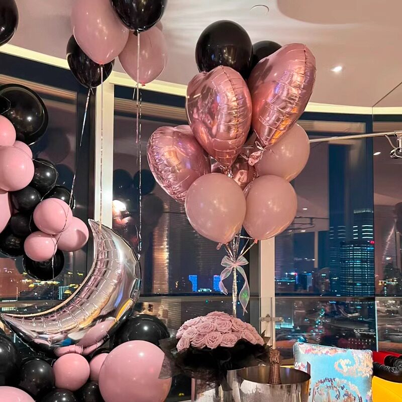 七夕爱心形铝膜飘空气球求婚粉红色情人节结婚商场店铺活动装饰
