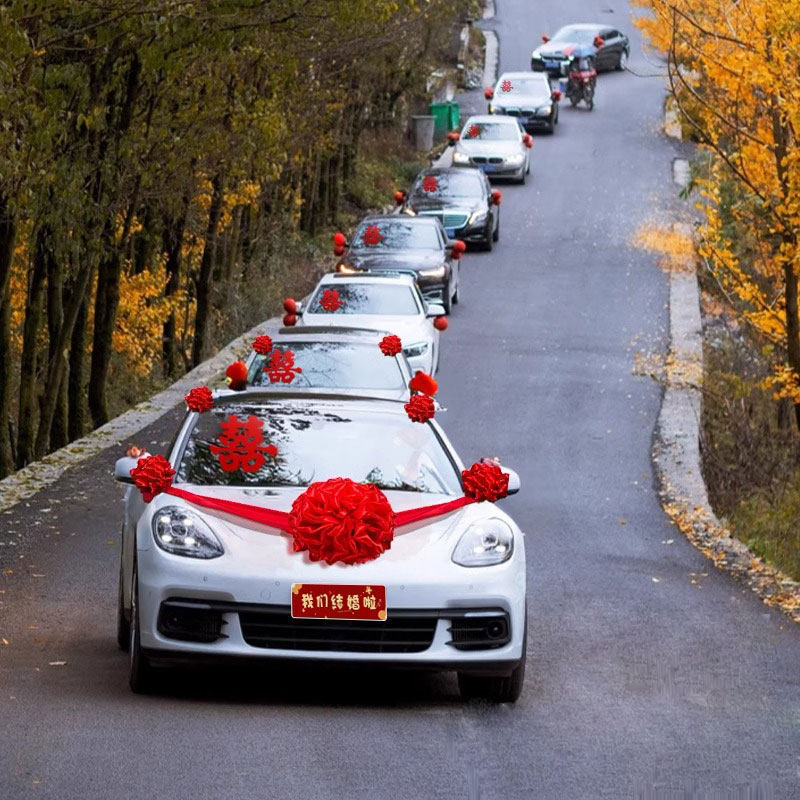大红花球新车绣球婚车装饰车头花花汽车主车结婚花车迎车队拉花