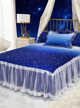 公主风网纱星空床裙单件黑色亮丝银河枕套蕾丝床罩床垫保护套设计