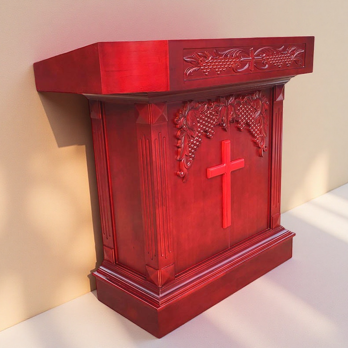 实木葡萄藤雕花教堂演讲台