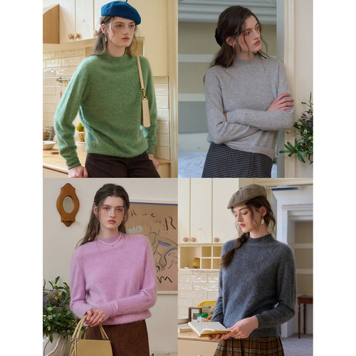 SimpleRetro春日小诗 法式柔感羊绒羊毛拉毛纯色毛衣女慵懒风百搭