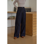 女阔腿裤 复古高腰直筒牛仔裤 子 日常通勤法式 SimpleRetro海岸留声