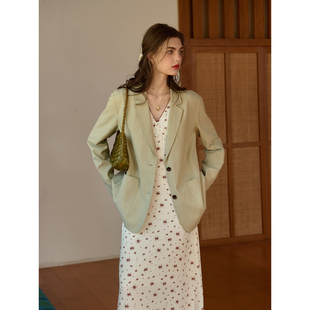 外套女春廓形上衣 复古天丝棉两粒扣西装 SimpleRetro青芜晚风 法式