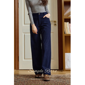 女高腰宽松休闲裤 SimpleRetro布鲁斯蓝调 复古简约灯芯绒直筒长裤