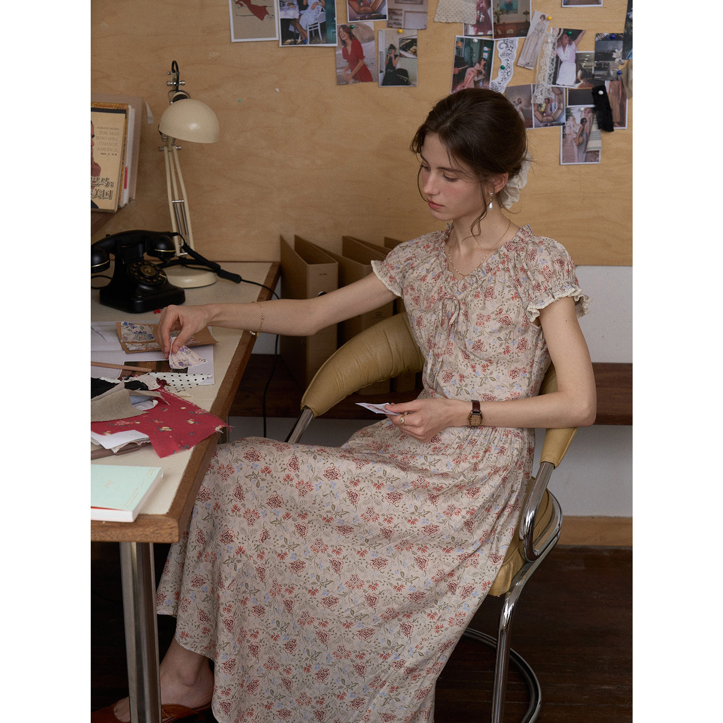 SimpleRetro法式度假风碎花连衣裙女木耳边短袖茶歇裙