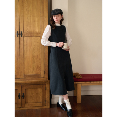 SimpleRetro暗香絮语 法式醋酸驼羊绒两穿无袖叠穿背心连衣裙女冬