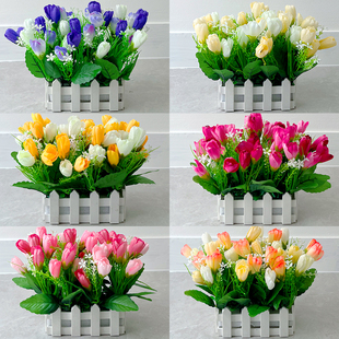 栅栏假花仿真花摆件客厅玉兰玫瑰花苞塑料花装饰品花束绿植仿真花