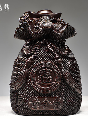 黑檀木雕刻黄金袋摆件实木制福袋子家居桌面装饰品红木工艺品送礼