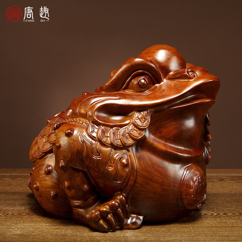 金蟾摆件红木开业工艺品