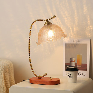美式 复古台灯实木氛围灯书房书桌护眼灯温馨婚庆长明灯卧室床头灯