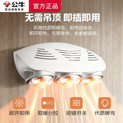 公牛壁挂式灯暖浴霸挂壁式浴霸挂墙式卫生间浴室免打孔风暖取暖器