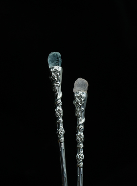 冰透~~新中式冷淡国风高级感银簪子水晶玫瑰魔法棒发钗小众设计感