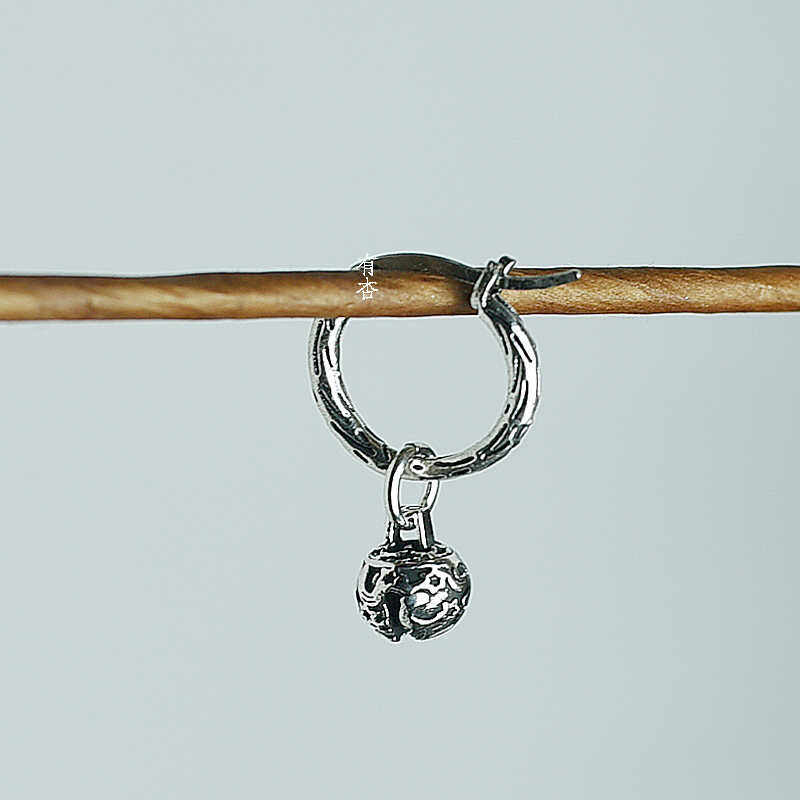 新中式铃杵复古风做旧铃铛耳环s925银男女情侣耳圈小众中国风耳饰