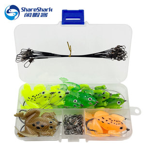 苦茶30件青蛙诱饵套装 仿生橡胶路亚假青蛙饵带防咬线连接器钓鱼