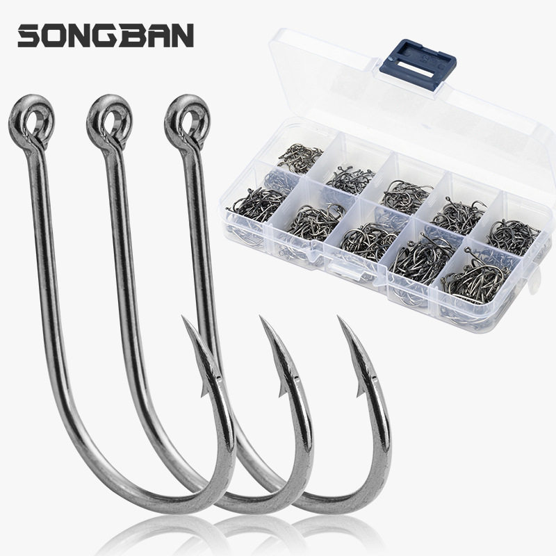 苦茶管付伊势尼3-12#盒装枚鱼钩套装带倒刺钓钩带孔鱼钩套装钓鱼