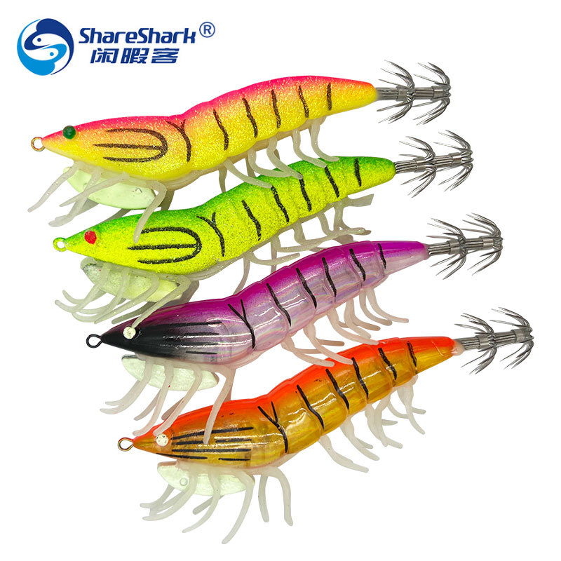 苦茶夜光木虾鱿鱼钩带响珠软脚虾路亚饵海钓 龙虾假饵鱿鱼钩