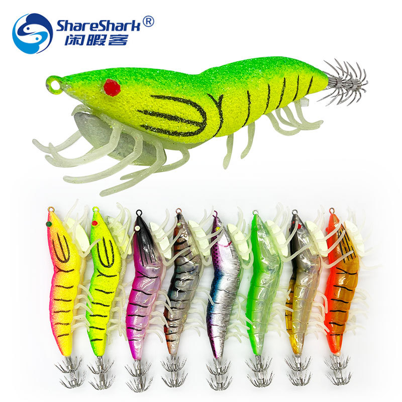 苦茶夜光软脚虾木虾带响珠鱿鱼钩墨鱼钩3.0#3.5#仿真荧光龙虾