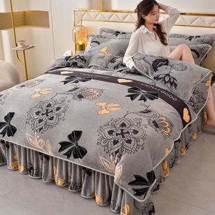 牛奶绒四件套冬季 加厚双面加绒被套保暖珊瑚绒法兰绒床裙2025新款