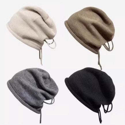 时尚堆堆秋冬季宽松毛线.男女冷帽头帽新品套大头围抽绳针织帽