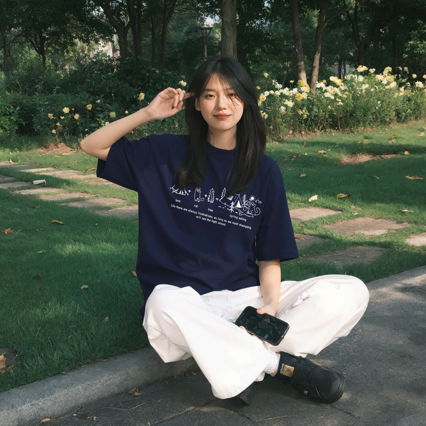 藏蓝色短袖女t恤夏季2025新款纯棉半袖宽松显瘦好看漂亮精致上衣