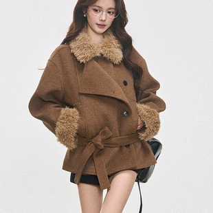 10.7新品 WESTAYONE毛领加厚毛呢大衣外套女士小个子高级+阔腿裤
