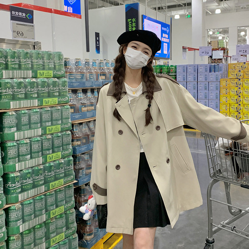 实拍韩版小个子卡其色风