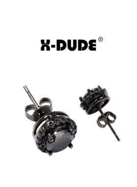 X-DUDE美国潮牌 小众饰品hiphop黑色男女款耳骨钉 黑锆石圆形耳钉