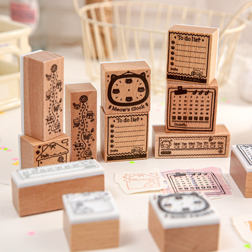 心动喵喵机木质印章手账diy素材