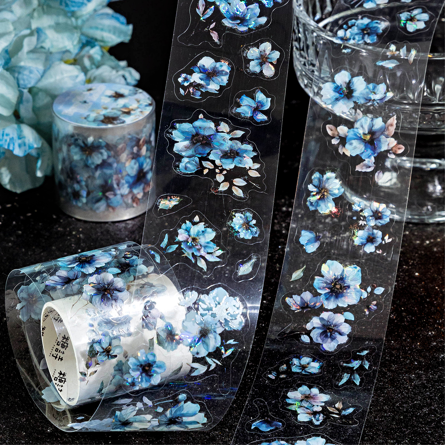 繁花系冰晶PET模切手帐胶带贴纸