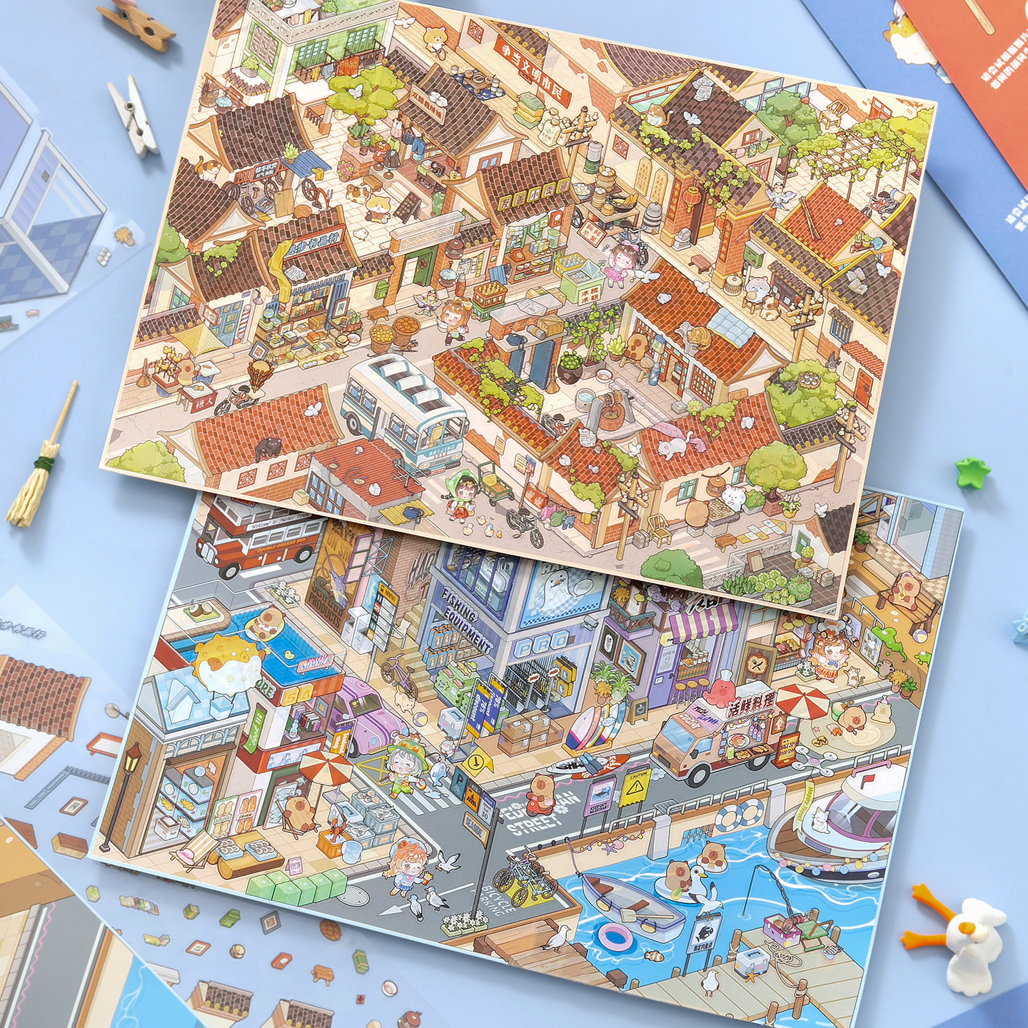 芯陌超大街景造景贴纸小镇生活