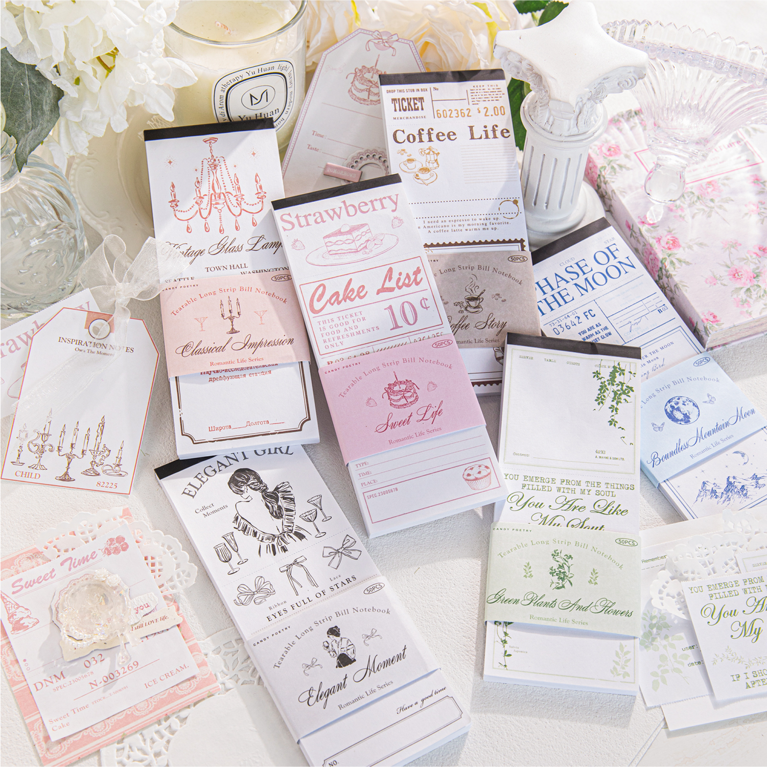 浪漫生活可撕长条票据便签本素材