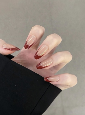 纯手工穿戴甲新年氛围感红色法式美甲贴片成品显白短款可拆卸甲片