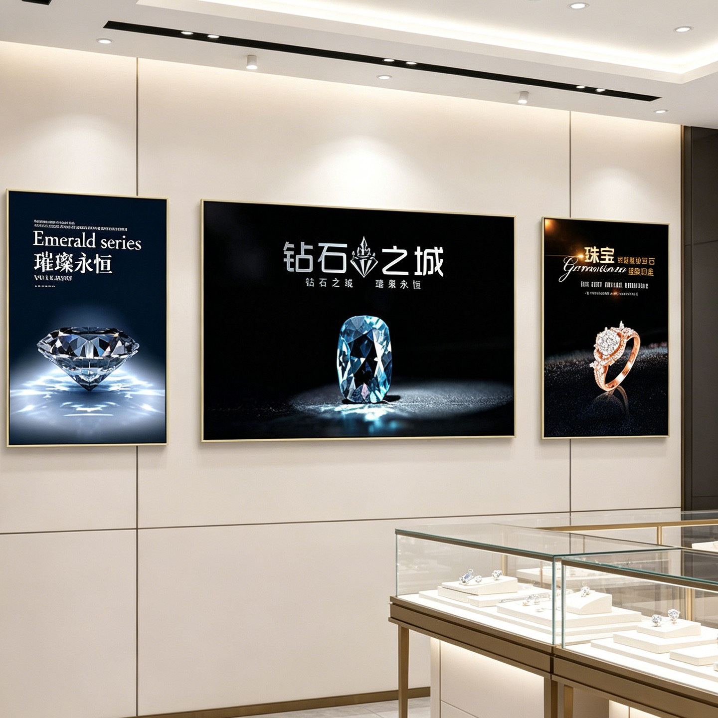 珠宝店钻石装饰画黄金店首饰钻戒背景墙奢侈品店墙面宣传广告挂画