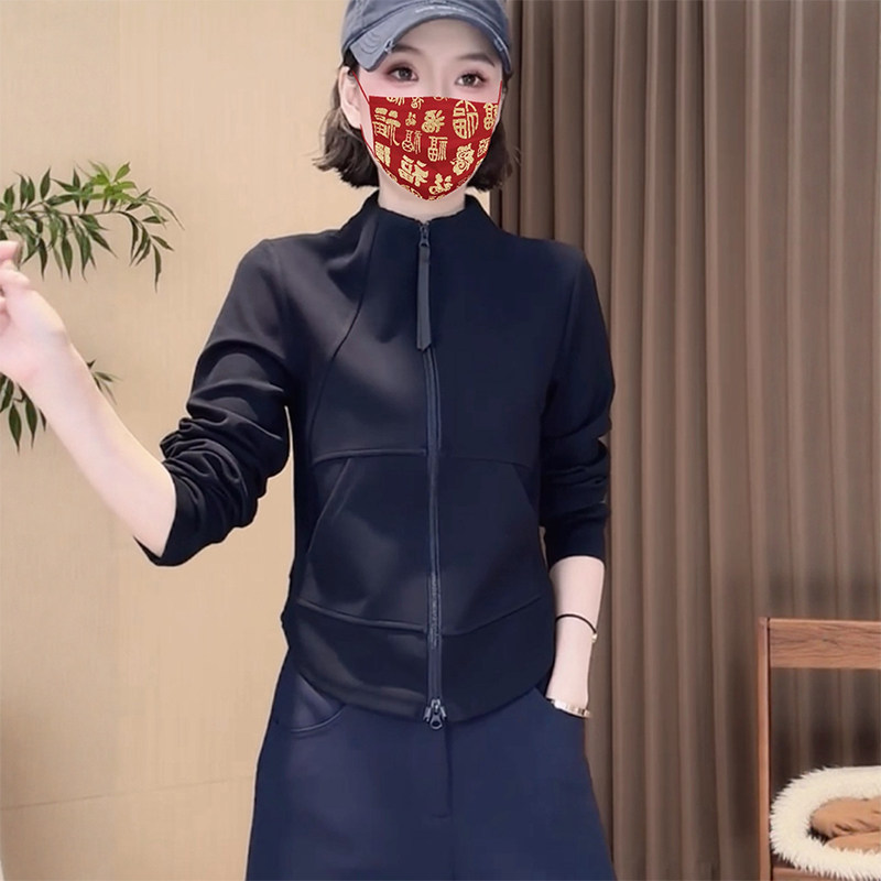 欧货极简风立体剪裁拉链开衫立领长袖卫衣外套女秋季显瘦百搭上衣