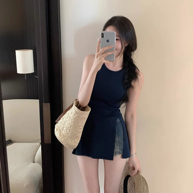 针织吊带背心女港风辣妹显瘦别致独特设计外穿无袖甜辣小上衣夏季